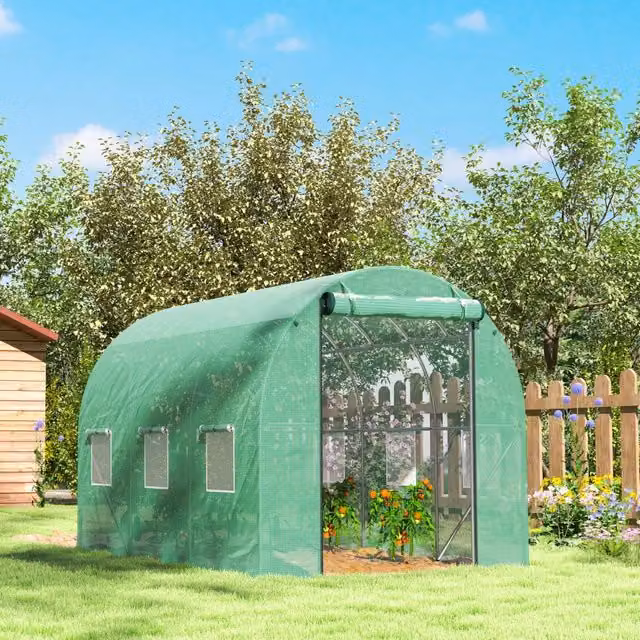 Serra da giardino WISHDOR in plastica verde con struttura rinforzata, finestre e porte avvolgibili per orto e giardino ornamentale – 1