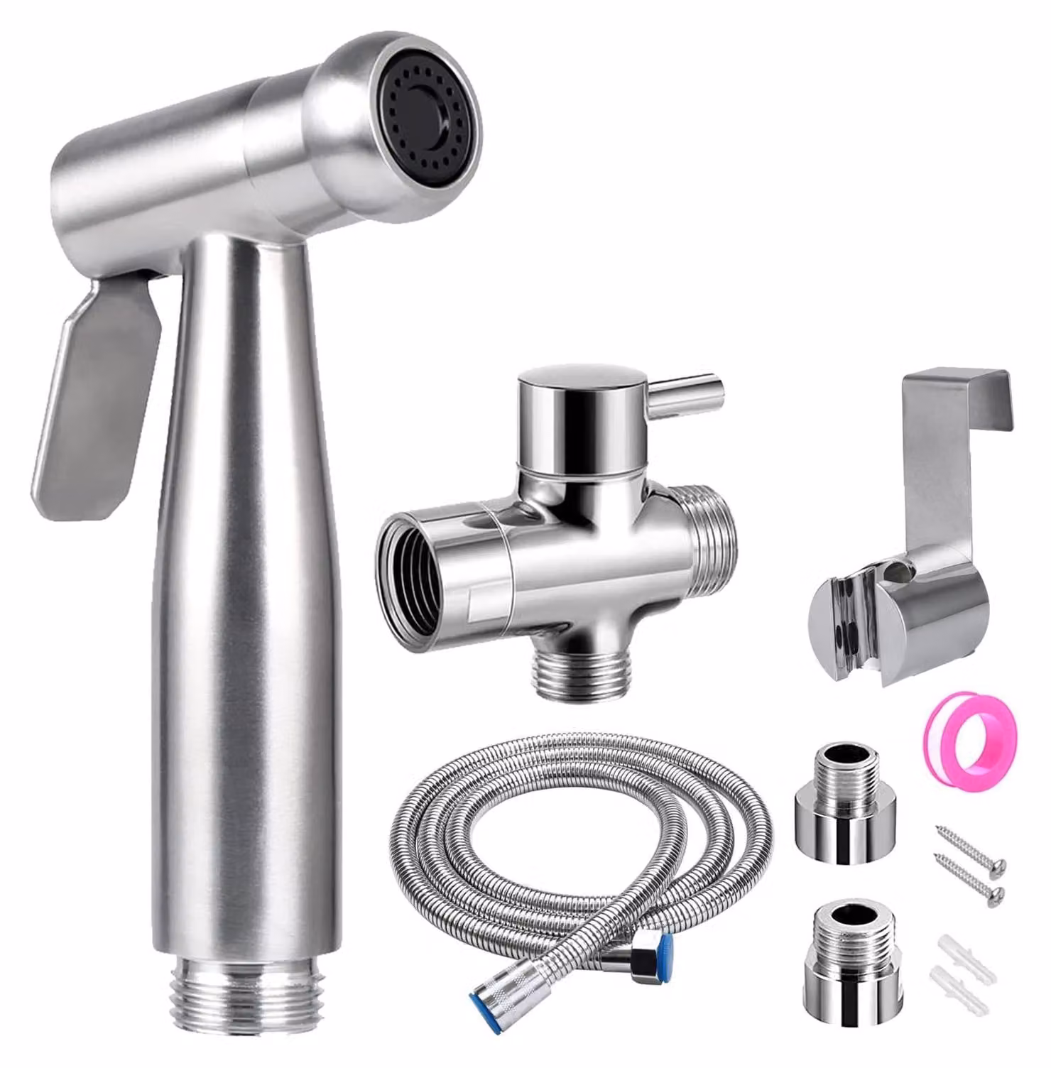 Doccia per bidet - Acciaio inossidabile - 2 modalità di spruzzo - Include tubo flessibile - Spruzzatore portatile - Anello in gomma impermeabile - Design compatto 21x16,5x7 cm