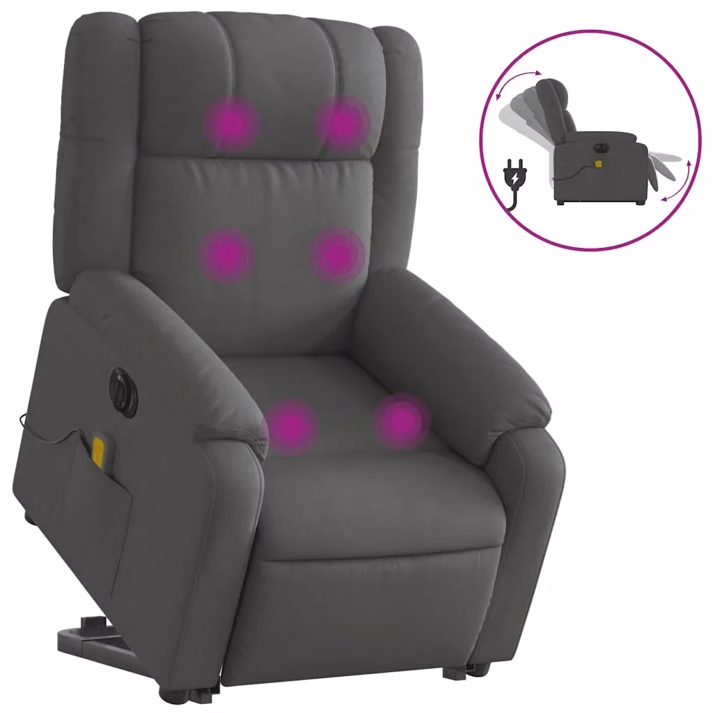 vidaXL Poltrona Alzapersona con Massaggio Elettrico Grigia in Tessuto e Similpelle – 2