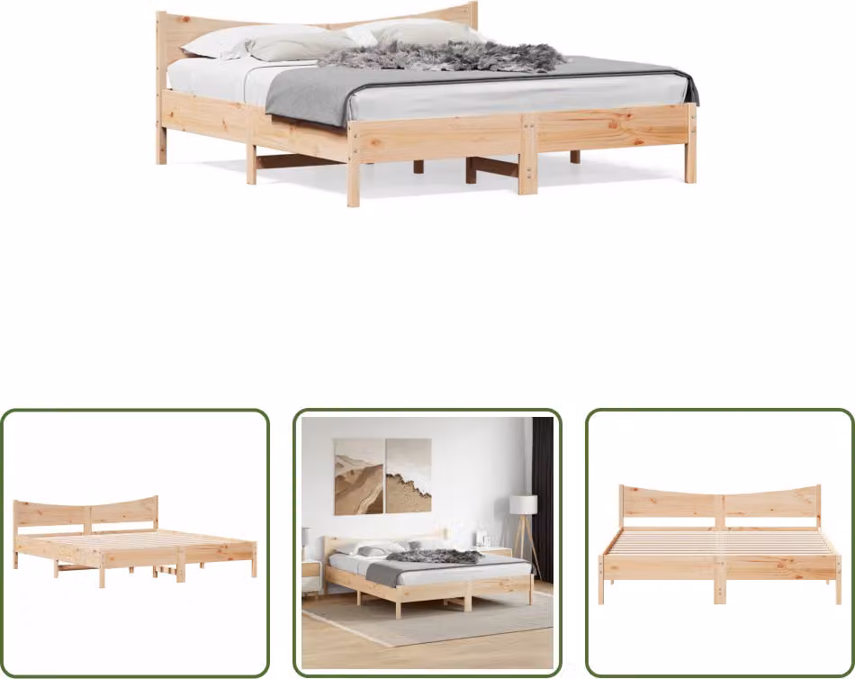 The Living Store Letto in legno massiccio con testiera 180x200 cm in pino