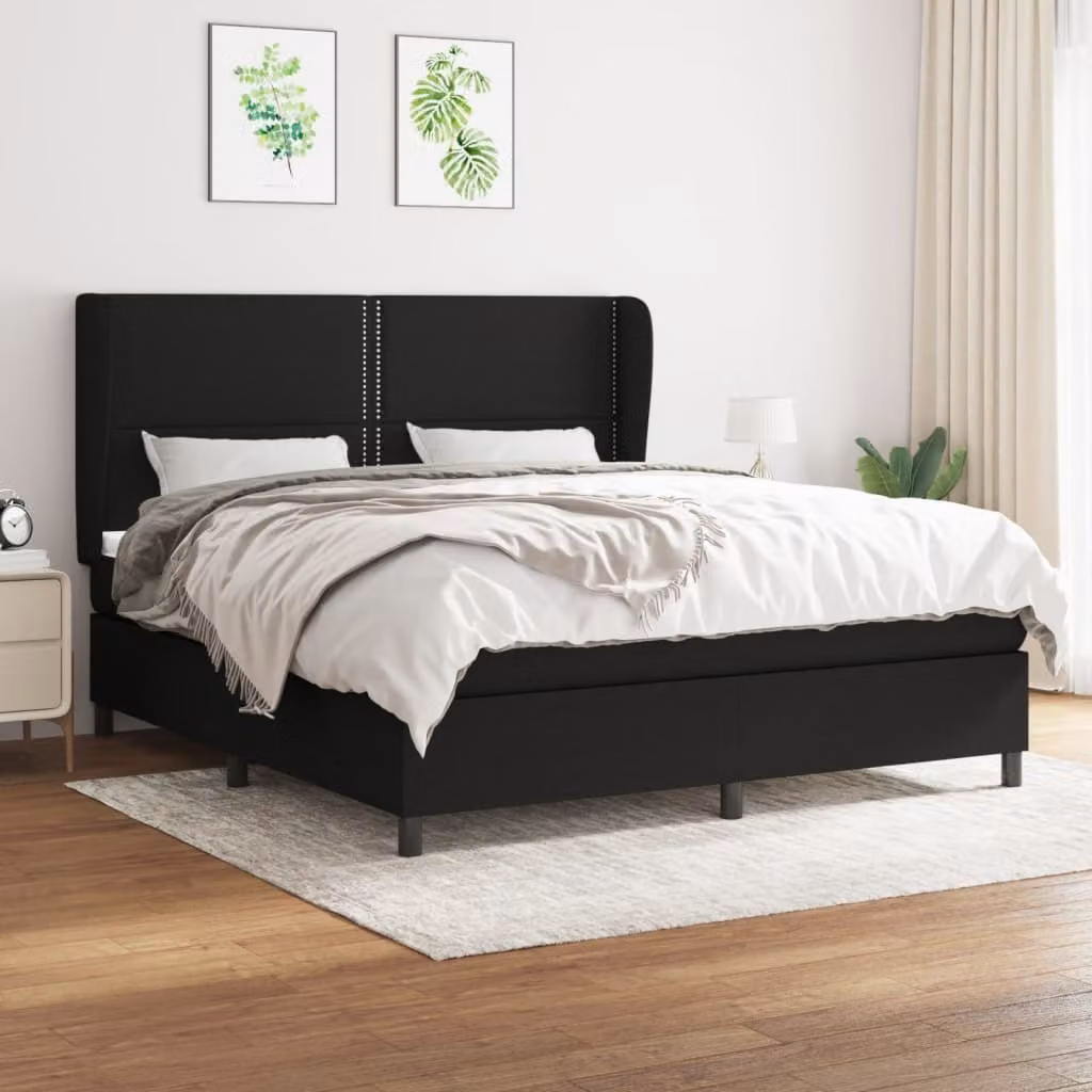 The Living Store Letto a molle con materasso nero 180x200 cm in tessuto