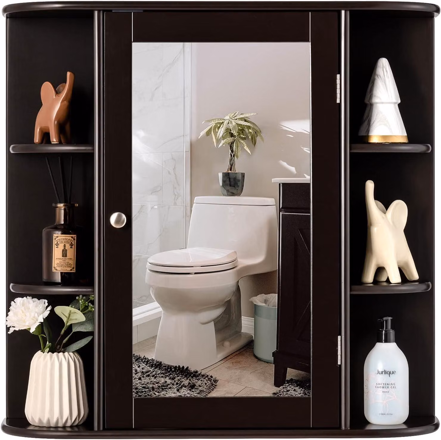 Specchio contenitore, 66x17x63 cm, 10 scomparti, mobile da appendere, legno, colore marrone