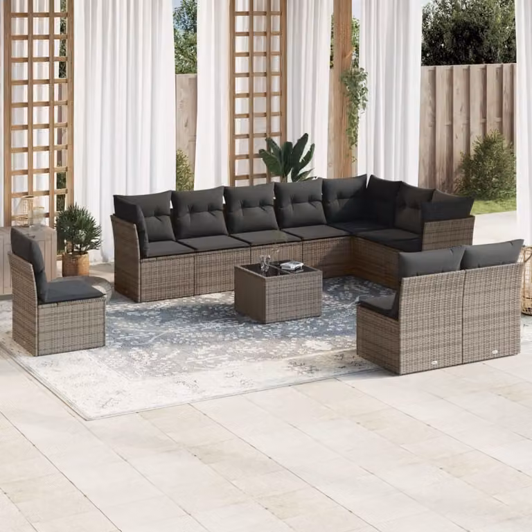Maison Exclusive - Set da giardino 11 pezzi con cuscini Grigio Poly Rattan