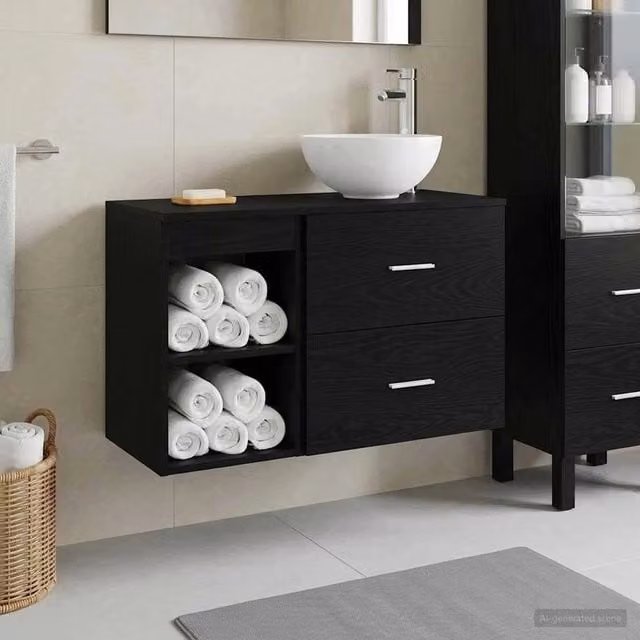 Set di mobili per il bagno 2 pz Rovere Nero 3403873