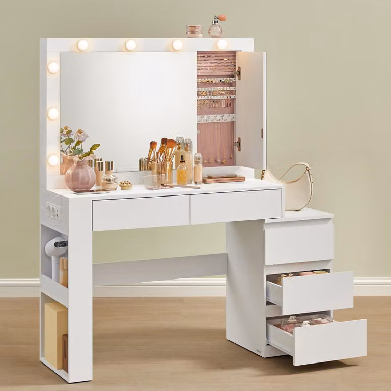 Tavolino da trucco VASAGLE con illuminazione a LED, presa multipla, larghezza 125 cm
