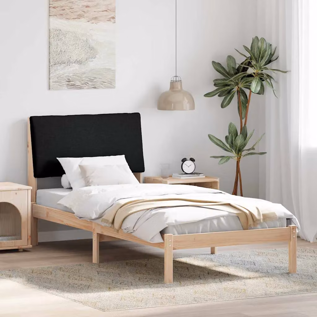 Struttura del letto con testiera vidaXL in legno di pino, marrone e nero, 100 x 200 cm – 1