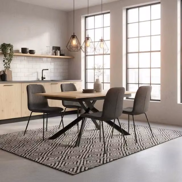 Tavolo da pranzo allungabile Pluto Duzzle effetto rovere naturale, L/P: 140-190 x 90 cm, colore marrone e nero – 1
