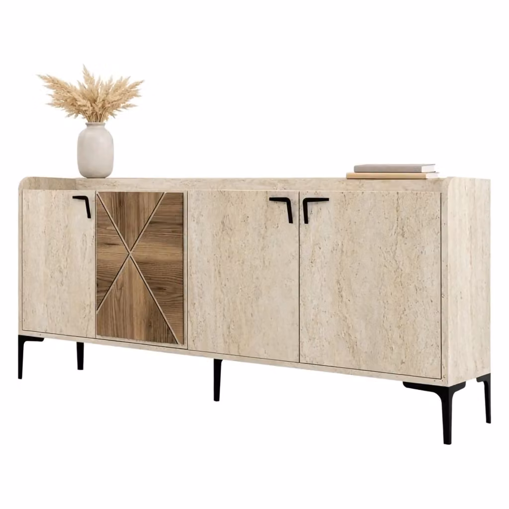 Madia Roatto DMORA, Credenza Moderna con 2 Ripiani, Beige e Marrone, L: 180 cm, P: 35 cm, H: 78 cm – 2