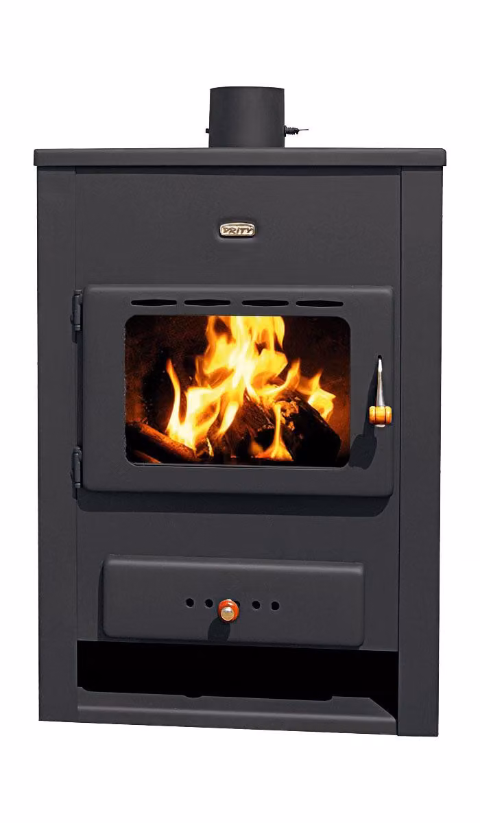 Stufa a legna Prity K13 - 12,1 kW, design robusto, nero grafite, classe energetica A