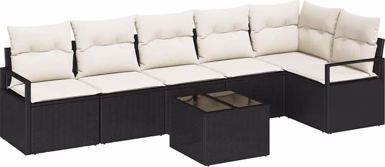 Set di divani con cuscino 7 pcs Nero polyrattan