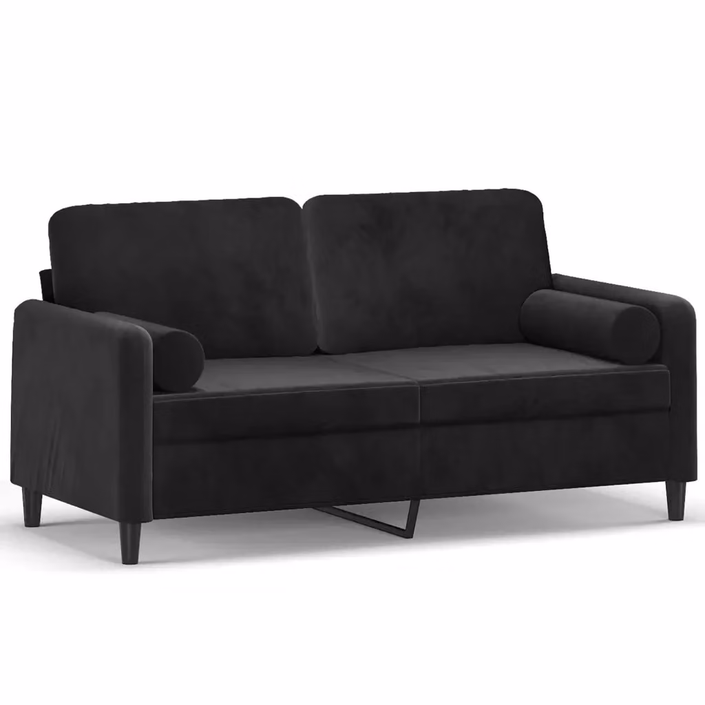 Divano a 2 posti moderno vidaXL in velluto nero con cuscini e coperture rimovibili – 2