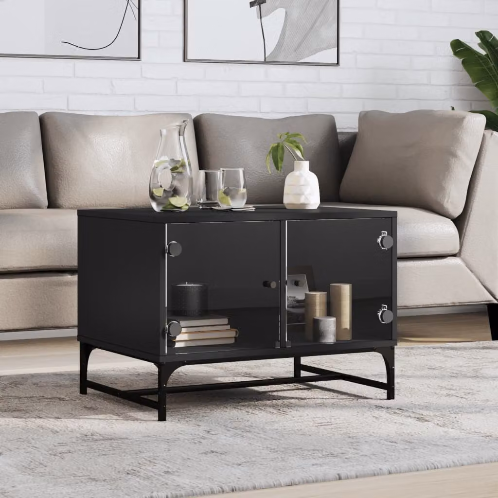 Maison Exclusive - Tavolino con ante in vetro, colore nero, dimensioni 68,5 x 50 x 50 cm