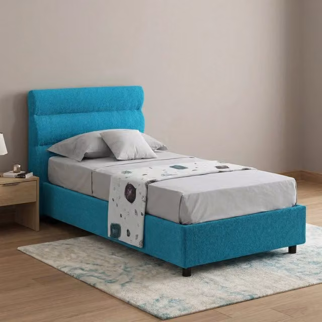 Letto Singolo Brez DMORA in Tessuto Azzurro con Struttura in Metallo e Legno L/P/H: 80 x 190 cm – 1