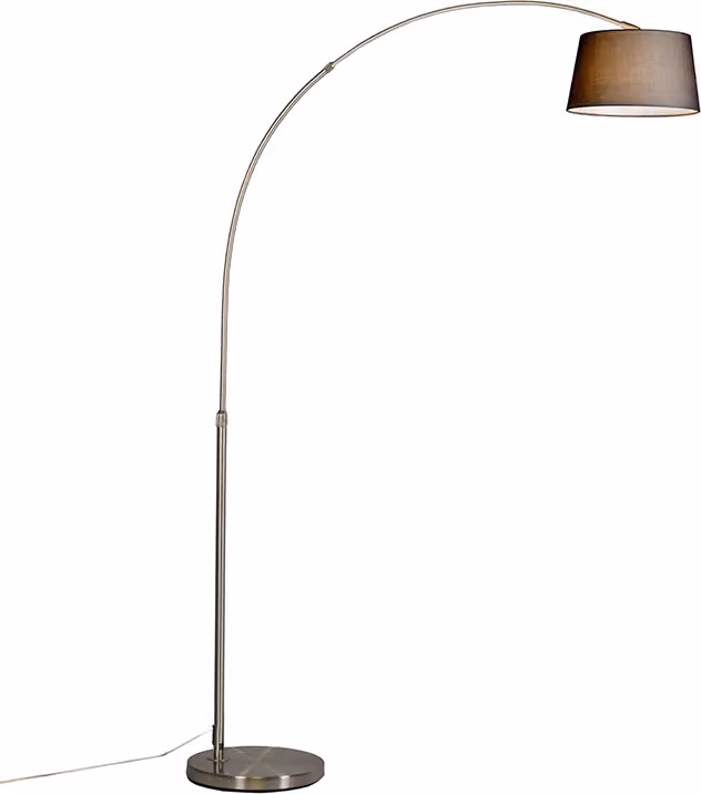 Moderna lampada ad arco in acciaio con paralume in tessuto nero Arc Basic