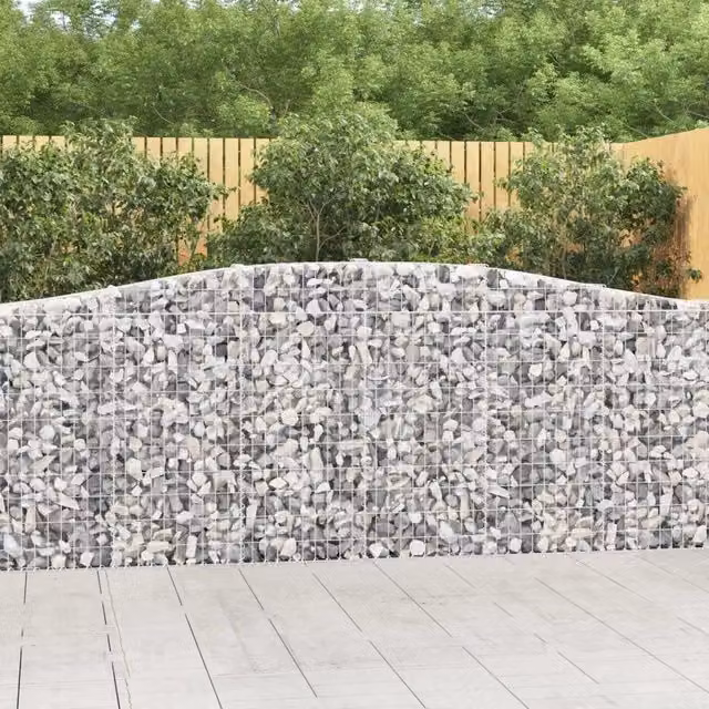 Set di 8 Cesti Gabbioni ad Arco vidaXL in Acciaio Zincato Argento L: 400 cm, P: 30 cm, H: 100-120 cm