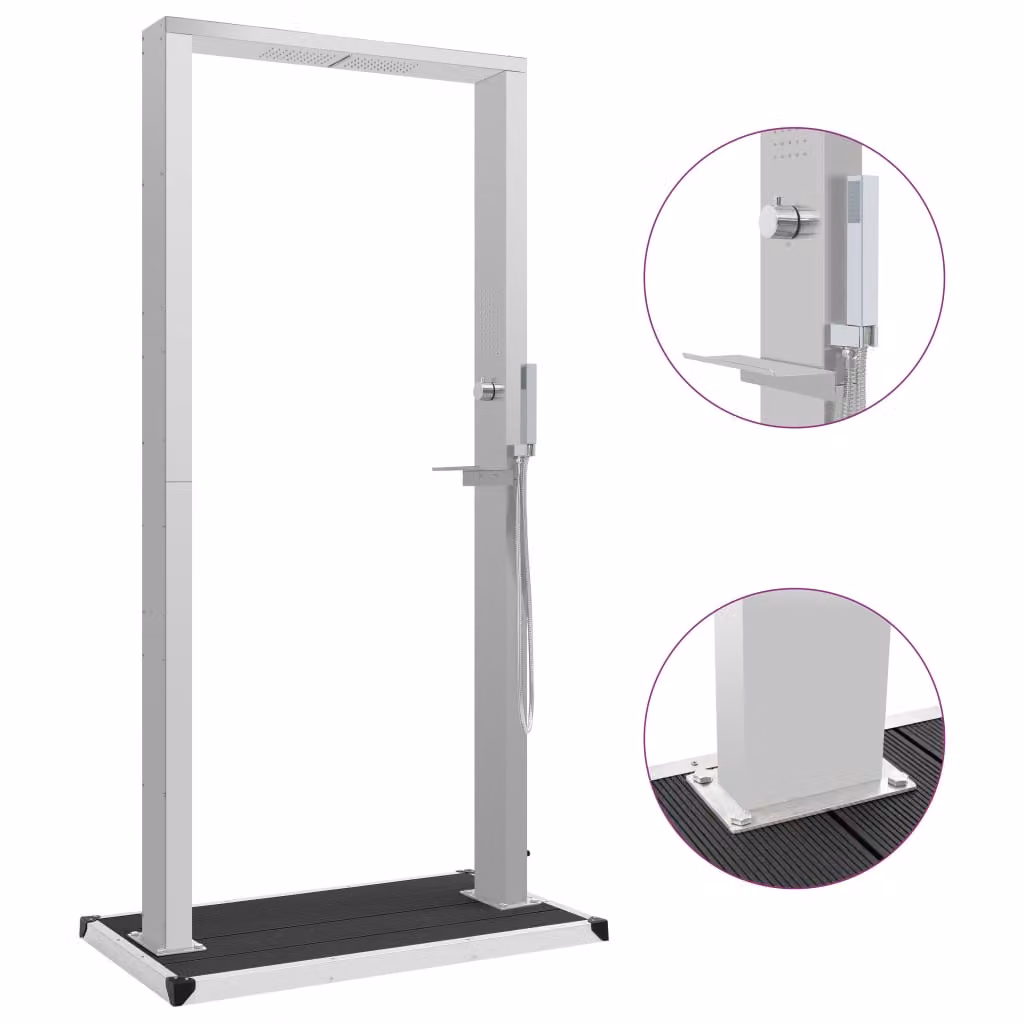 Doccia da giardino Maison Exclusive con piatto di base in acciaio inox WPC