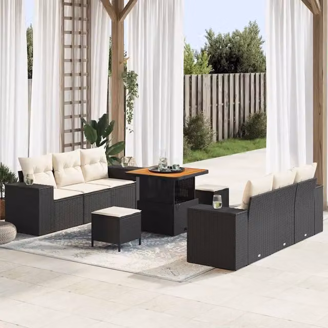 Set Divano da Giardino 9 pz Nero Poly Rattan 3361955