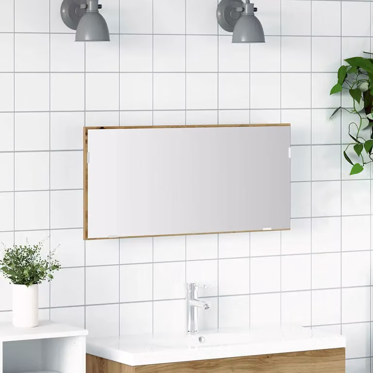 Specchio moderno con luce LED vidaXL in legno rovere marrone, L: 80 cm, P: 37 cm