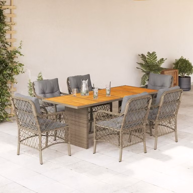 Maison Exclusive - Set da pranzo da giardino 7 pezzi con cuscini, miscela di polirattan beige