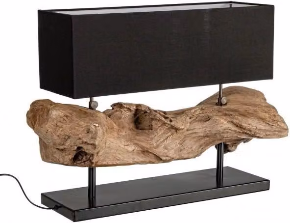 Lampada da Tavolo 75x25x55 cm E27 in Legno e Acciaio Pralume in Cotone Nero
