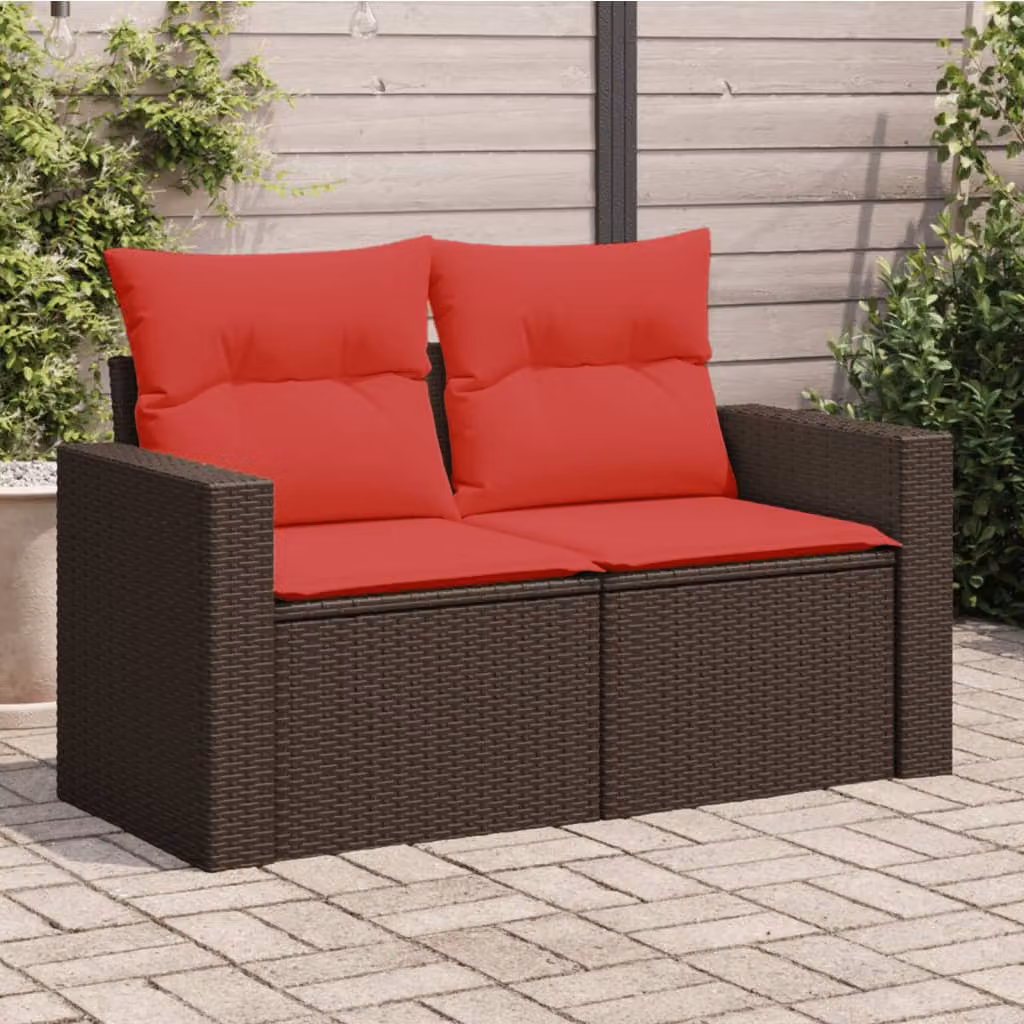 vidaXL Divano da giardino a 2 posti in polyrattan marrone con cuscini imbottiti e coperture rimovibili