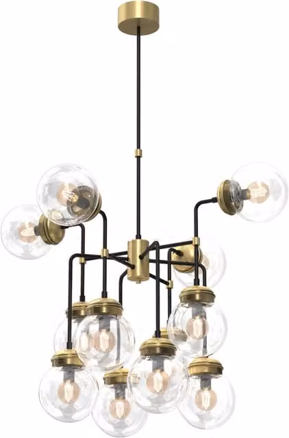 Lampadario Hydro 12 luci E14 sfere vetro ottone/nero Luminex