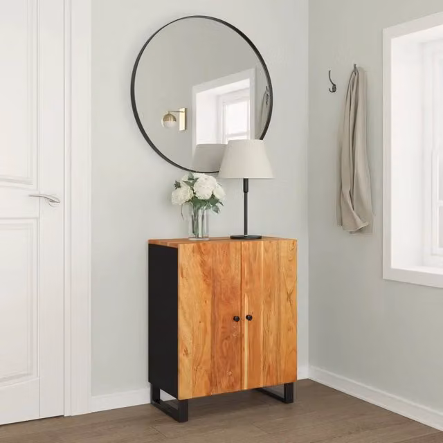 Credenza in legno di acacia e metallo stile industrial vidaXL, marrone e nero, L: 60 cm, P: 33 cm, H: 75 cm