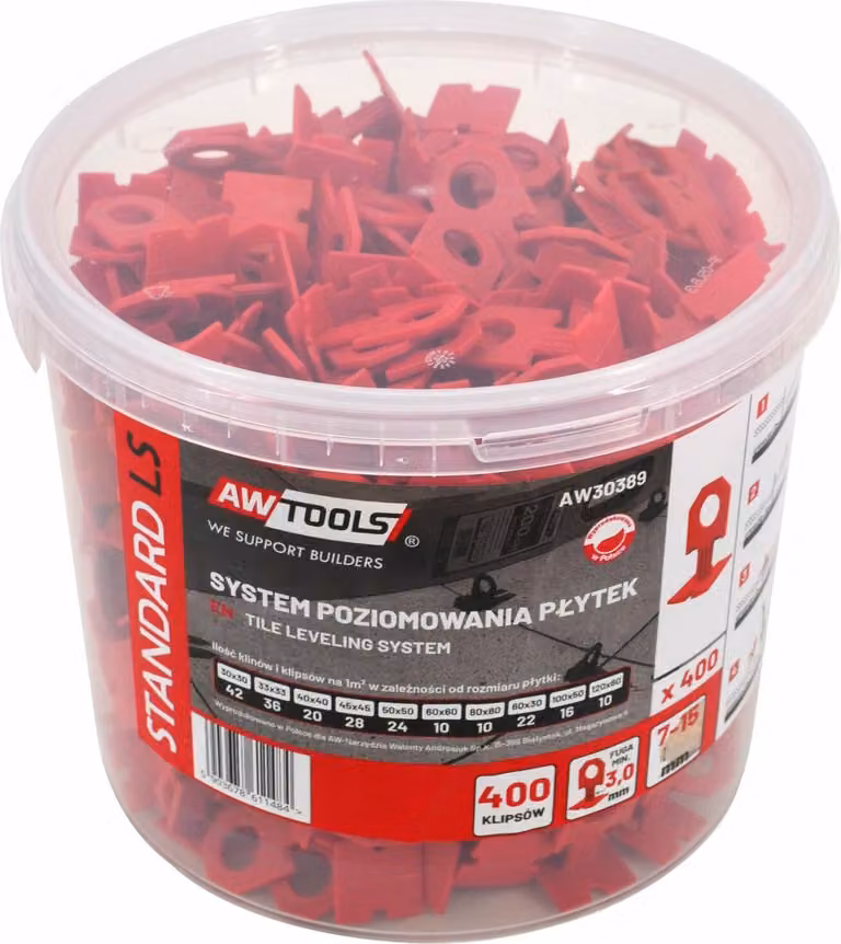 Awtools Sistema di livellamento per piastrelle Standard 3,0Mm - 7-15Mm - Clip 400Szt.