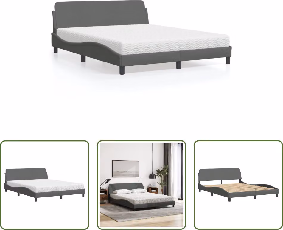The Living Store Letto con materasso in tessuto grigio scuro 160x200 cm