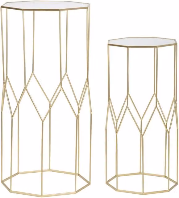 Tavolino Soggiorno New Glass Coppia 50x46x100 cm - 40x37x80 cm in Ferro e Vetro Oro