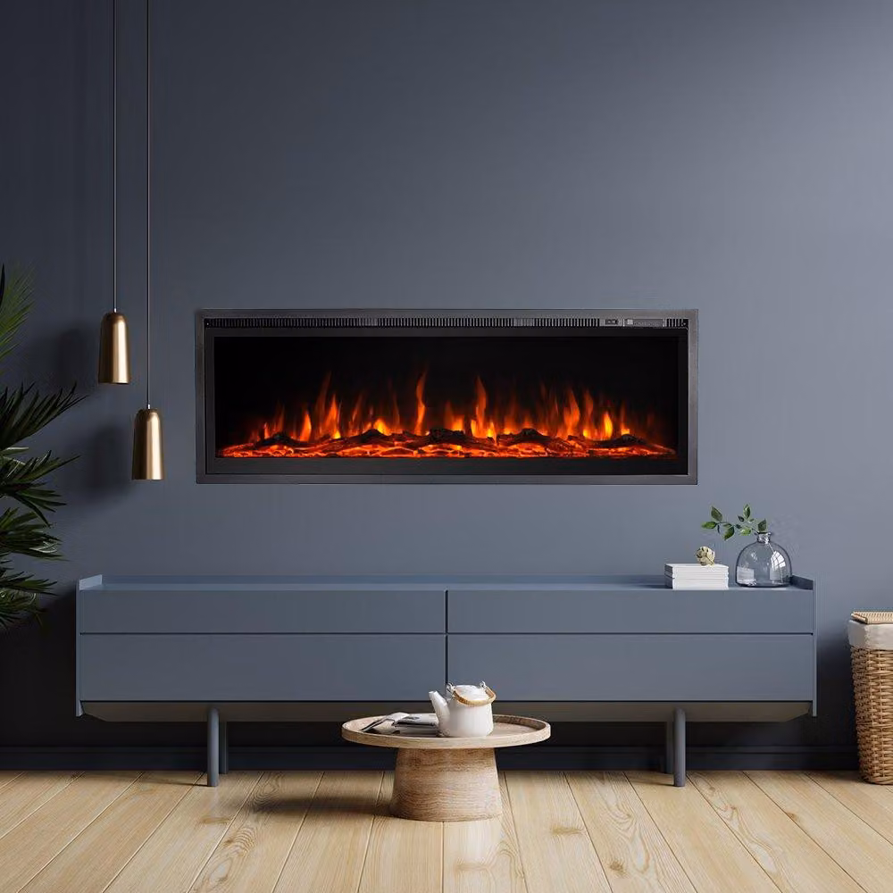 Dmora Camino Elettrico Casanova 127x14x45h cm Nero, Superficie Riscaldabile 30 m2 Potenza (kw) 0.75/1.5
