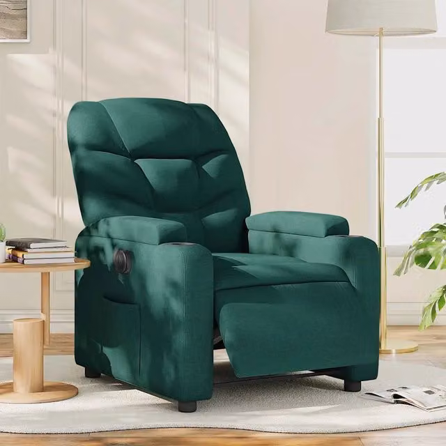 Poltrona Reclinabile Elettrica vidaXL in Tessuto Verde con Braccioli e Funzione Auto-Return