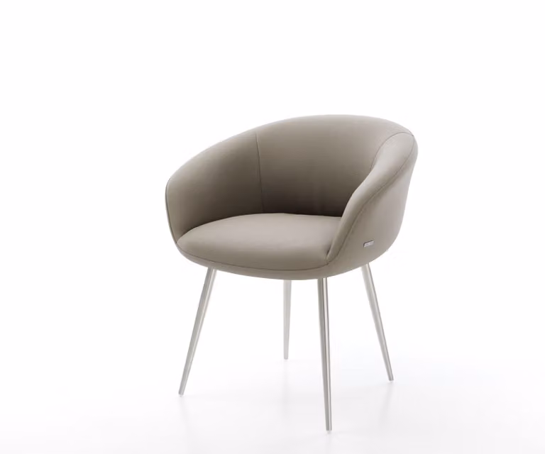 DELIFE Sedia da pranzo Vinka-Flex con braccioli in vera pelle color fango, 4 gambe coniche in acciaio inossidabile, molle insacchettate