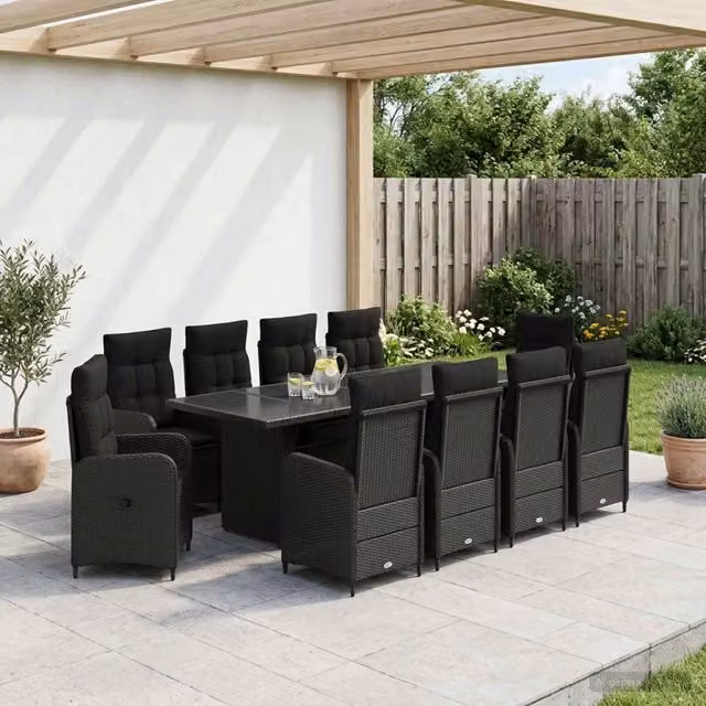 Set da pranzo per esterni vidaXL da 11 pezzi in polyrattan e legno di acacia nero – 1