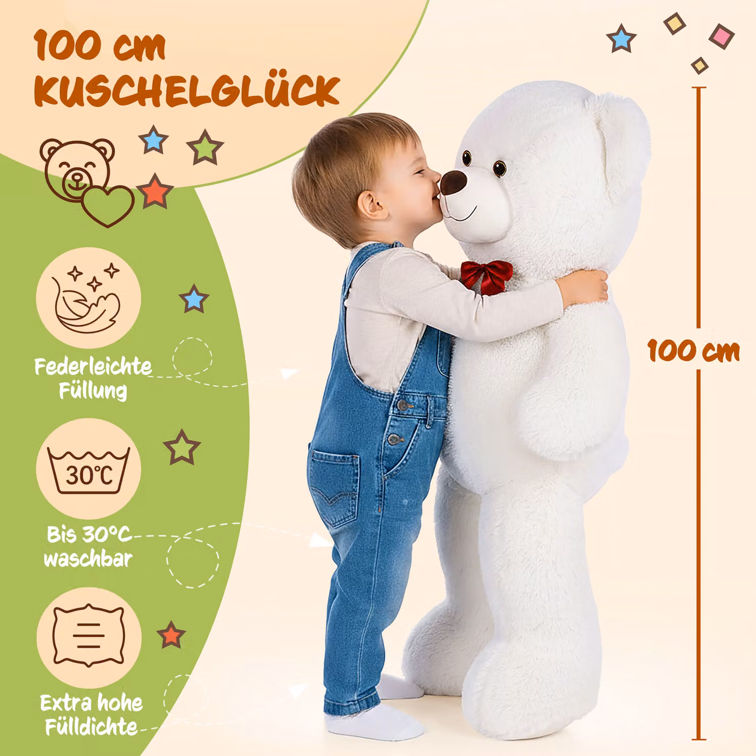 Peluche Orsacchiotto XXL DEUBA bianco, Altezza: 100 cm – 3