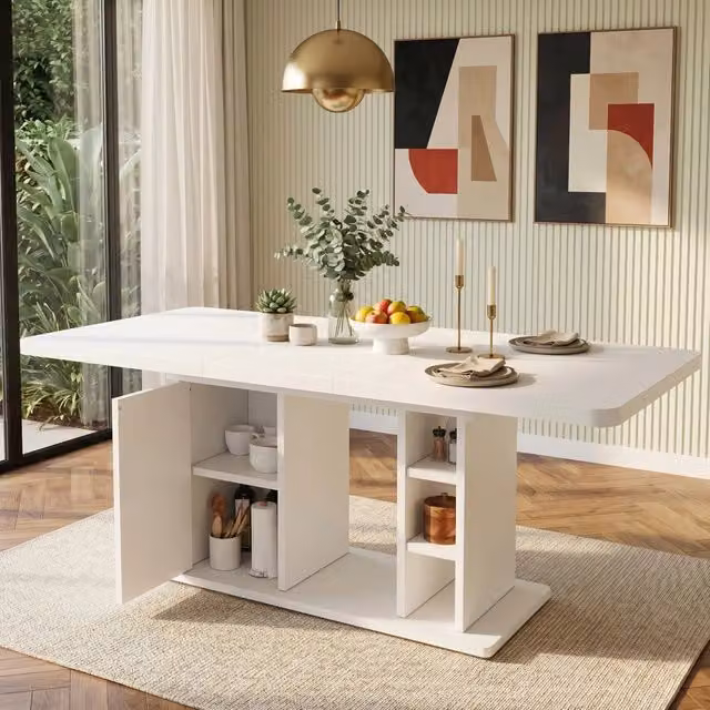 Tavolo da pranzo - estraibile 140/180x80 cm - con vano - per 6-8 persone - stile scandinavo - bianco