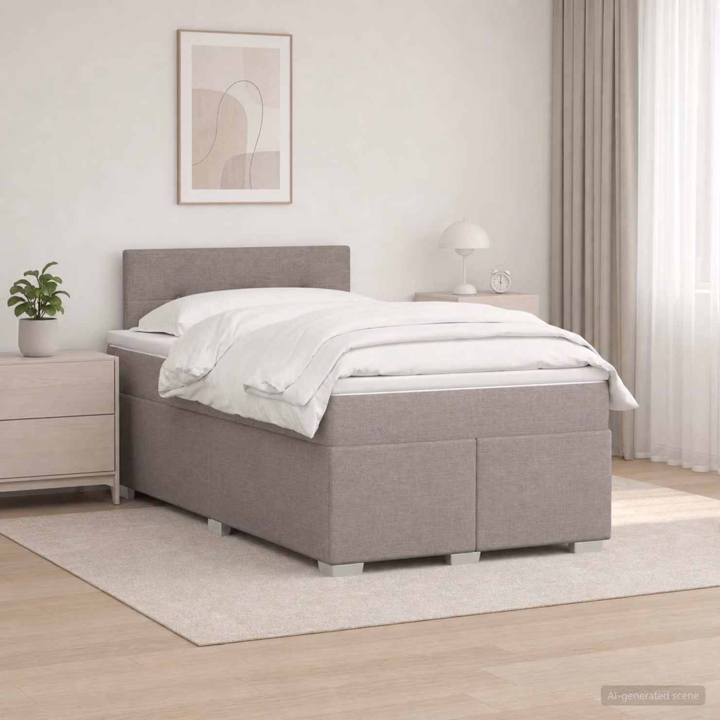 Letto box spring con materasso ibrido vidaXL in tessuto beige e grigio L/P: 120 x 200 cm