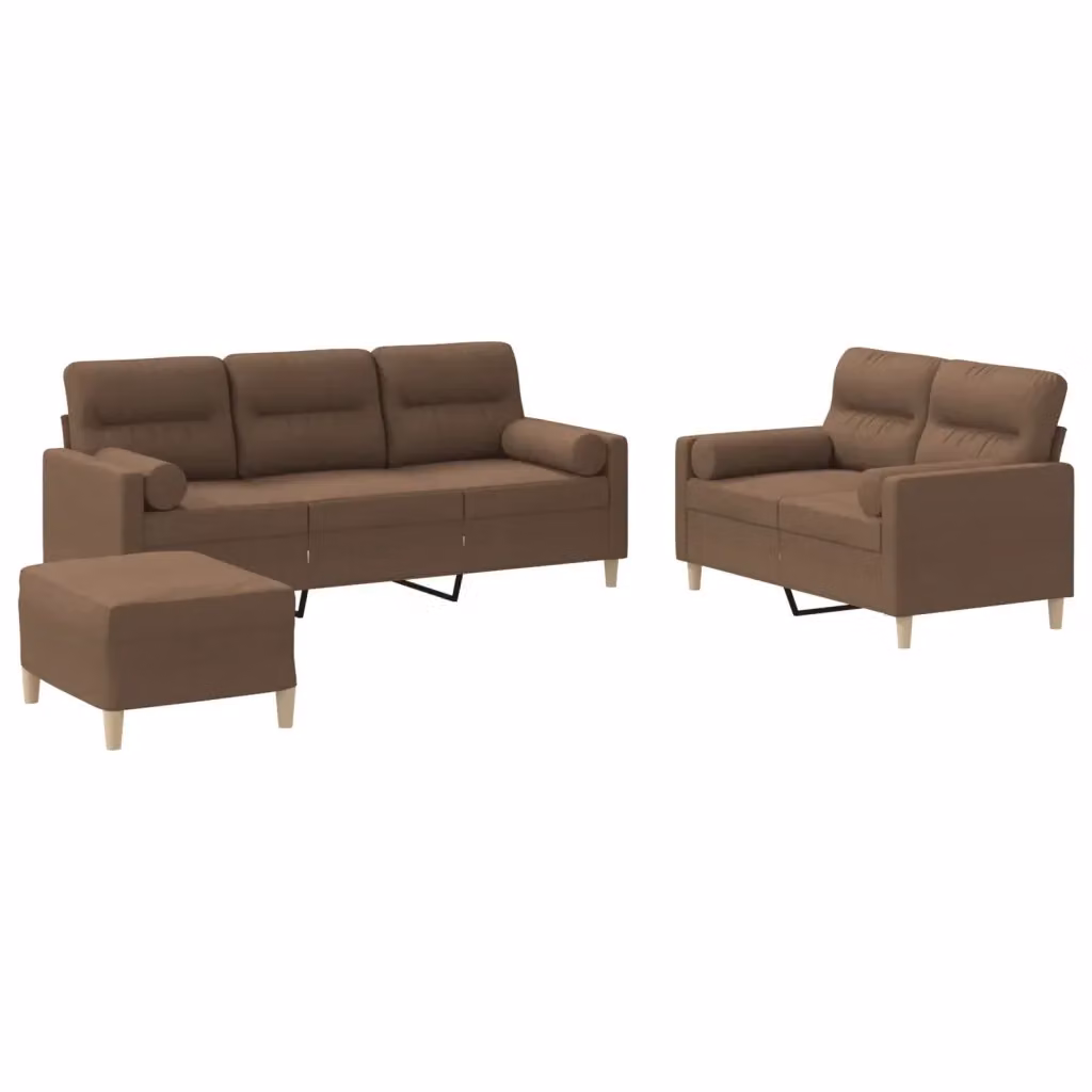 vidaXL Set di Divani Moderno 3 Pezzi Marrone in Tessuto con Ottoman e Cuscini – 2