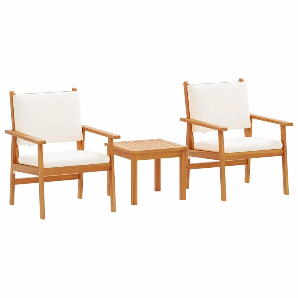 Set Divano da Giardino Moderno vidaXL in Legno di Acacia, 3 Pezzi, Bianco e Beige – 2