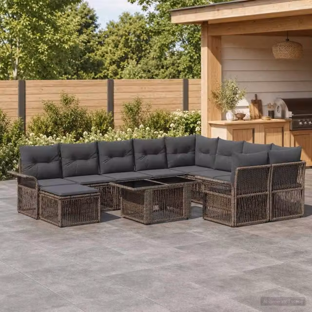 Set Divano da Giardino 11 pz Grigio e Grigio Scuro polyrattan 3436730
