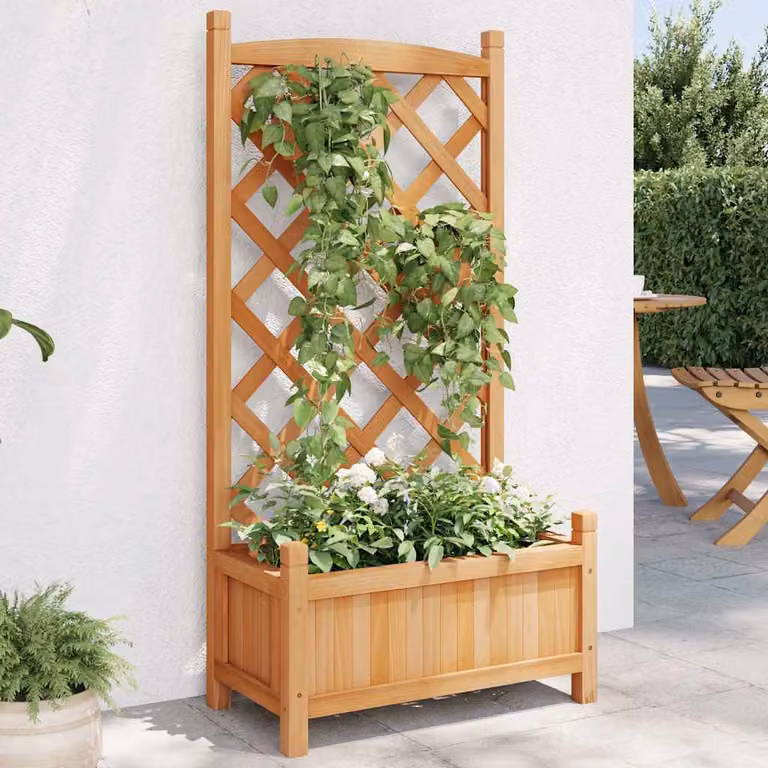 Fioriera con Traliccio vidaXL in Legno di Abete Massello, Colore Marrone, L: 55 cm, P: 29,5 cm, H: 110 cm