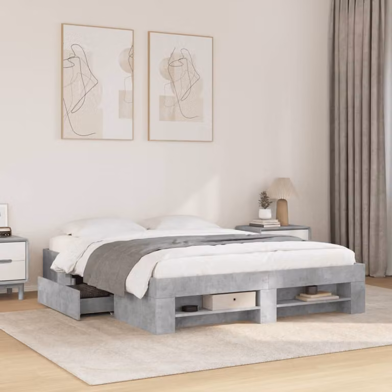 vidaXL Giroletto senza Materasso in Truciolato Grigio L: 160 cm, P: 200 cm, H: 33 cm
