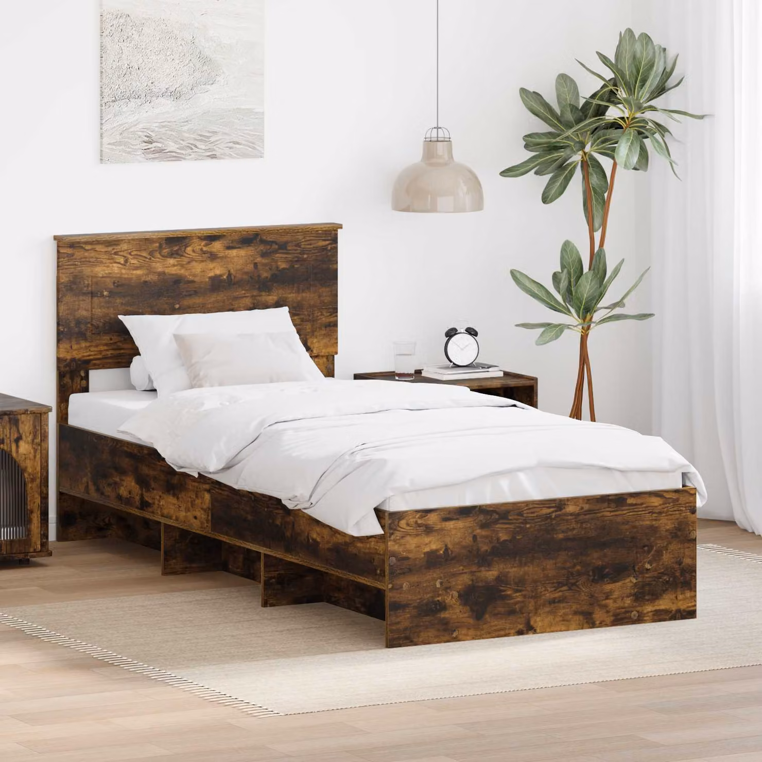Struttura del letto moderna vidaXL in legno color rovere fumo, dimensioni 90 x 190 cm
