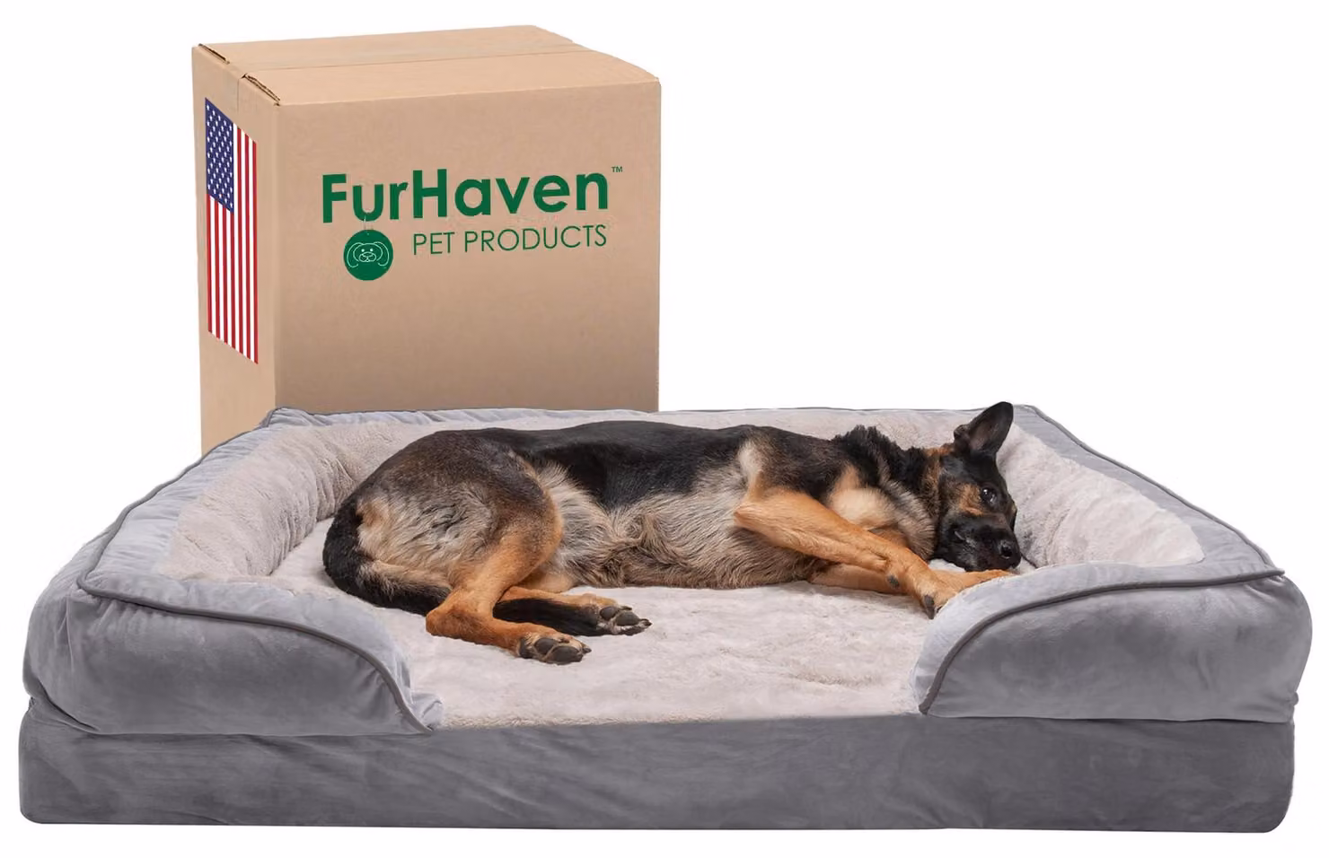 Cuccia per cani Furhaven XXL, imbottita in memory foam, per un comfort ottimale, con rivestimento in velluto e design simile a un divano