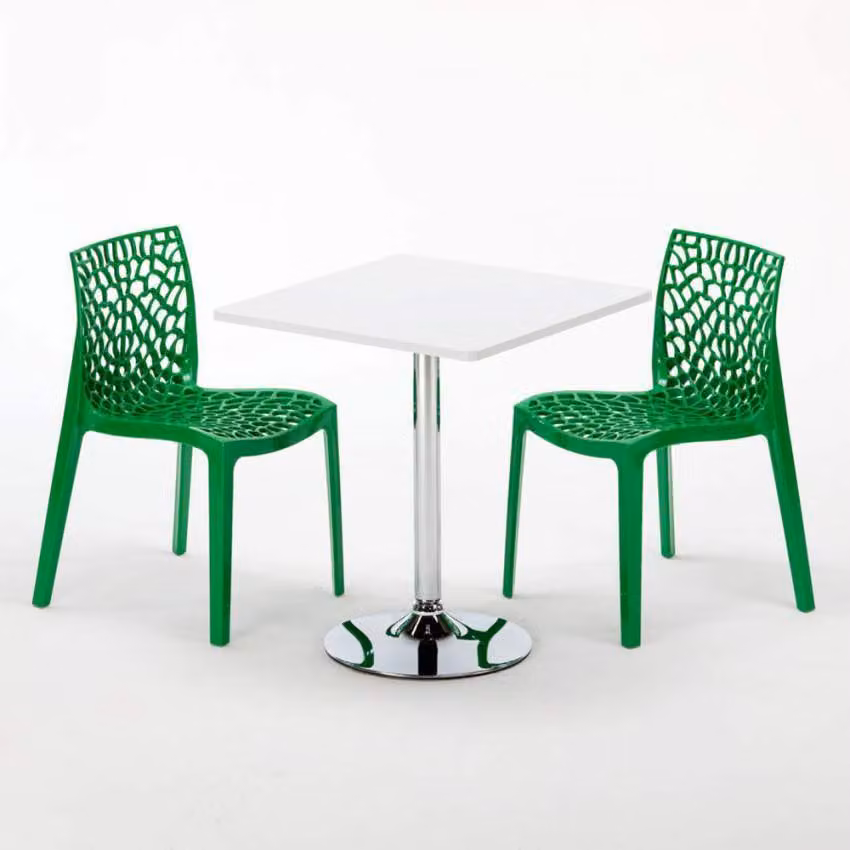Tavolo quadrato bianco e 2 sedie Set di aste per interni in polipropilene colorato Grand Soleil Gruvyer Cocktail - Verde