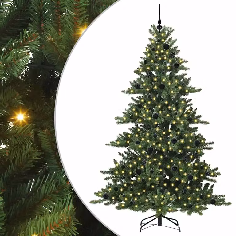 Albero di Natale Artificiale Moderno vidaXL Verde con Luci LED Warm White in PVC e Metallo