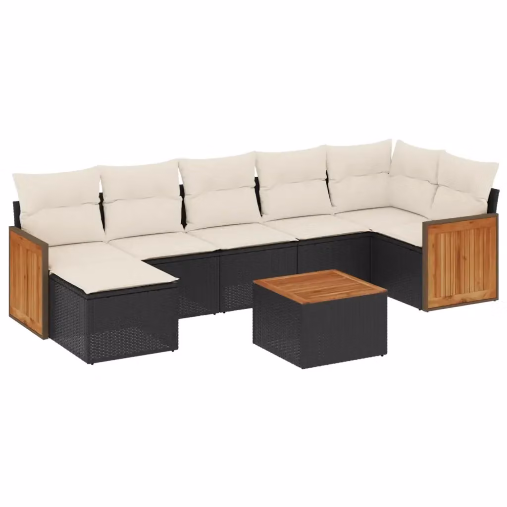 Set di divani da giardino vidaXL a forma di L con 8 pezzi, polyrattan nero e cuscini inclusi – 2
