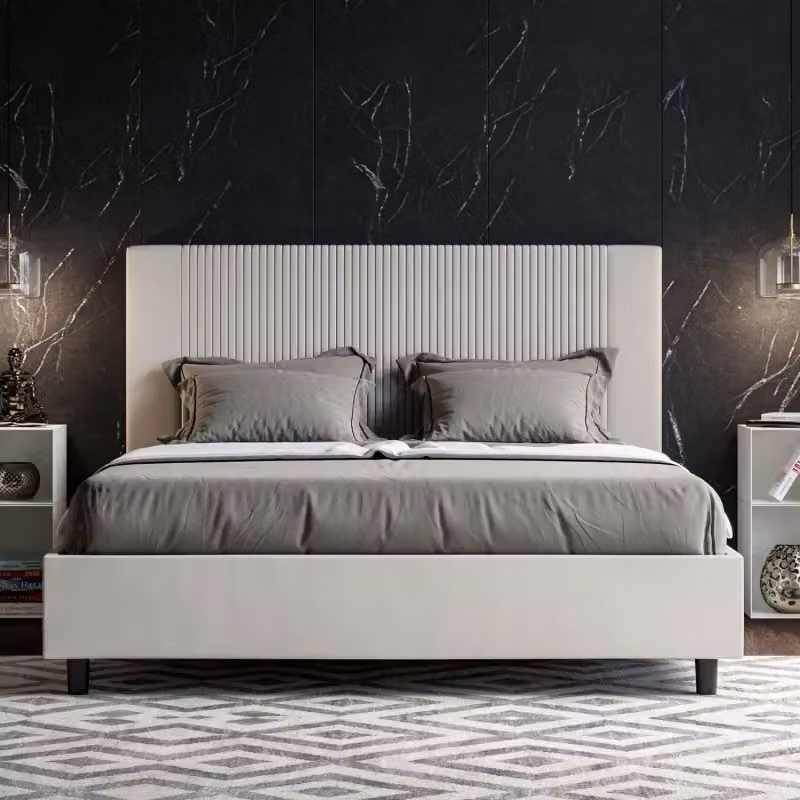 Letto matrimoniale imbottito Goya Ityhome con contenitore in similpelle bianco L/P/H: 220 x 160 x 122 cm – 2