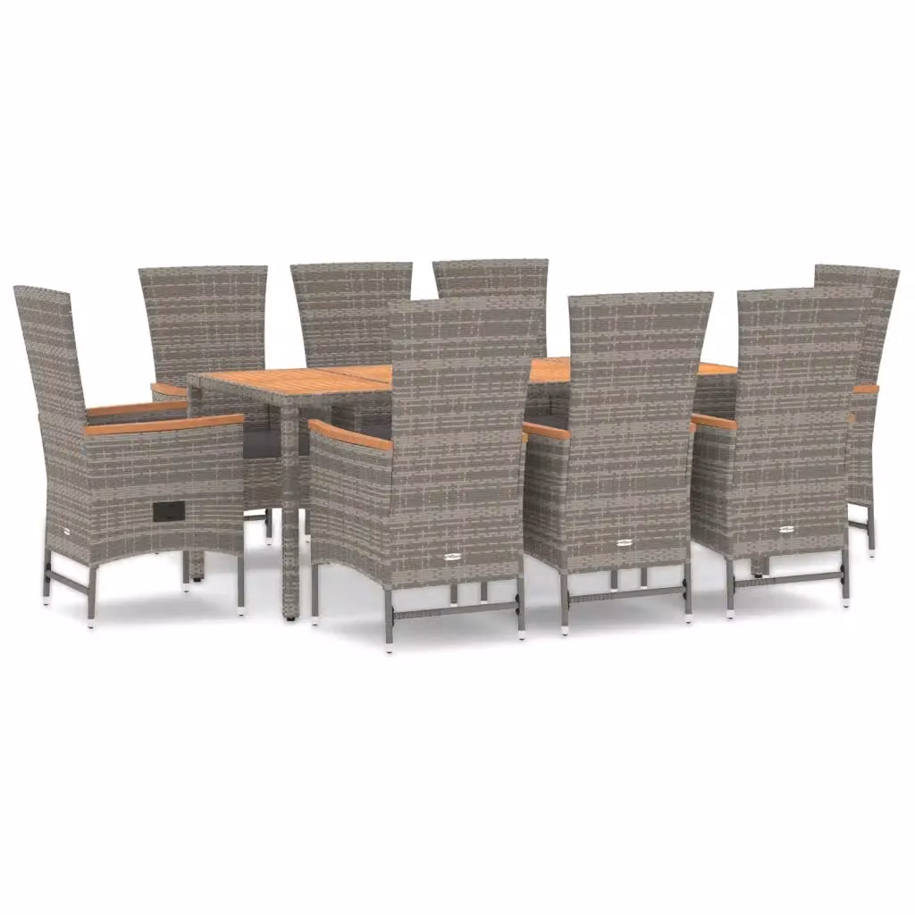 Set da pranzo da giardino vidaXL in legno di acacia oliato e polyrattan grigio, 9 pezzi – 2