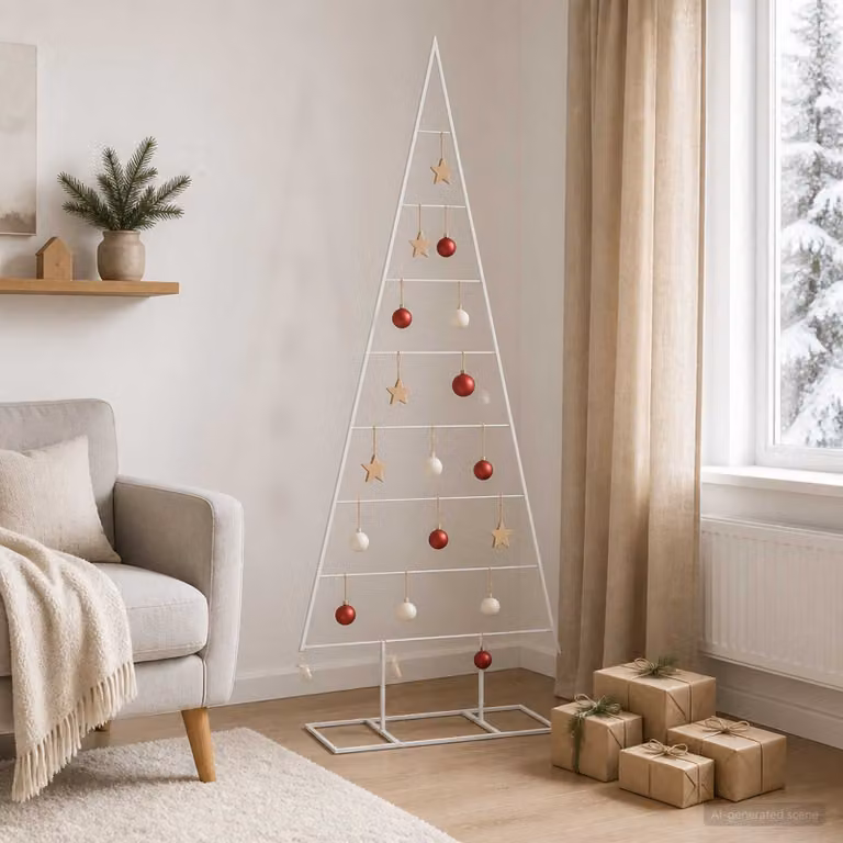 Albero di Natale moderno in metallo vidaXL KUOPIO, colore oro e bianco, Altezza: 150 cm